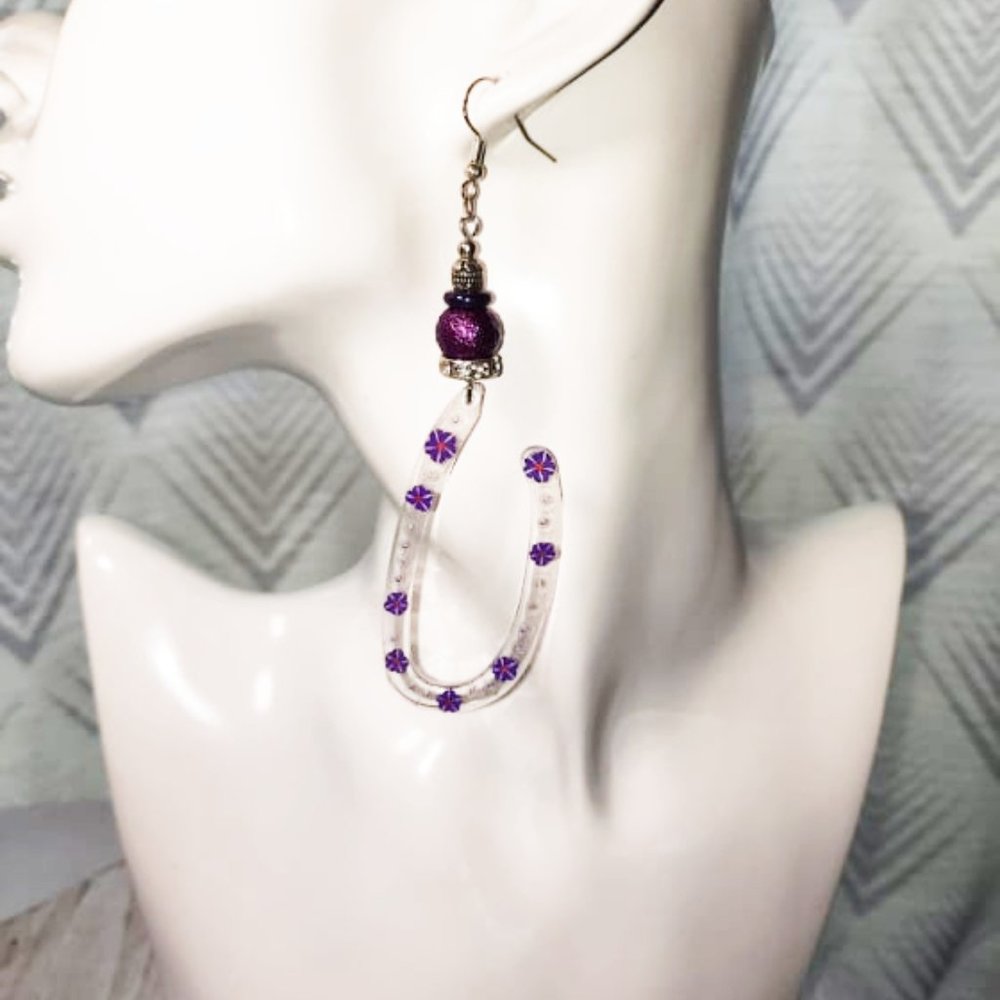 Handmade resin purple beaded earrings